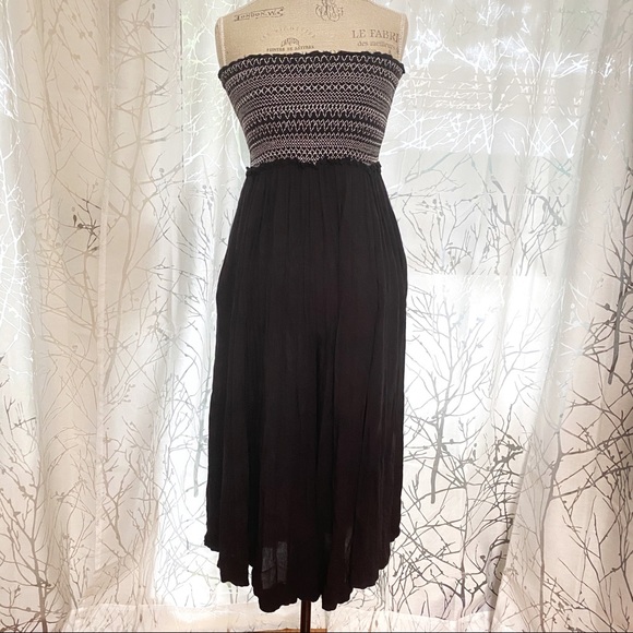 Free People once upon a rainbow black white strapless smocked jumper jumpsuit - Picture 3 of 10